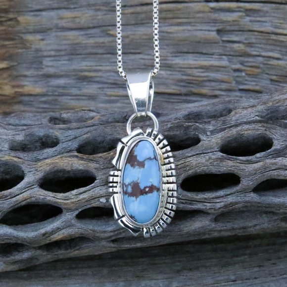 Naja Pendant with Golden Hill Turquoise – Option 2 – Sterling Silver – Native Made by KB – Fits 8mm